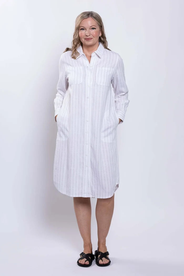 Anka Duster in White Stripe Linen