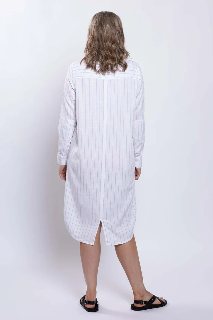 Anka Duster in White Stripe Linen