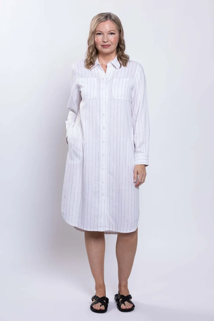 Anka Duster in White Stripe Linen