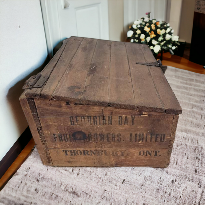 Antique Wooden Storage Box With Angled Lid Modified Fruit Crate - Wainfleet Trading Post