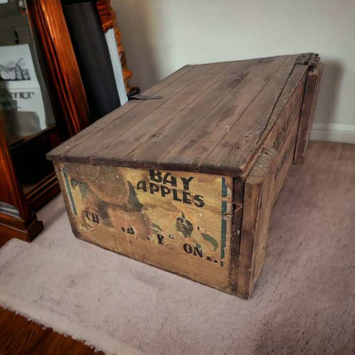 Antique Wooden Storage Box With Angled Lid Modified Fruit Crate - Wainfleet Trading Post