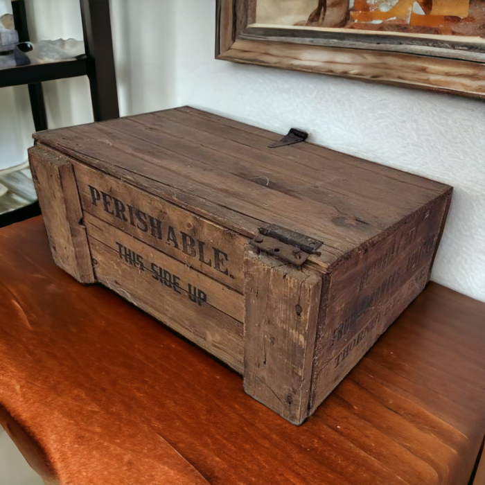 Antique Wooden Storage Box With Angled Lid Modified Fruit Crate - Wainfleet Trading Post