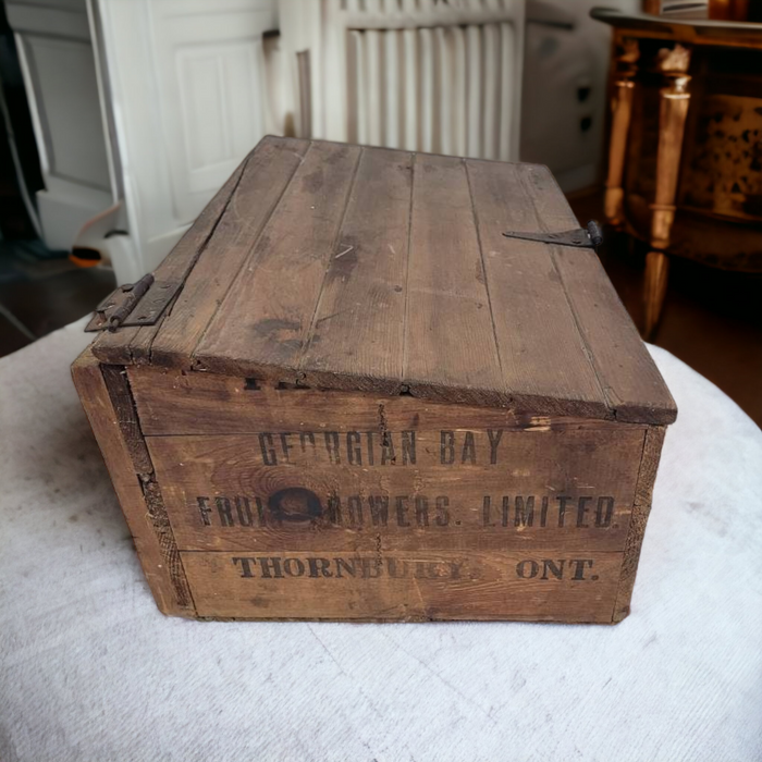 Antique Wooden Storage Box With Angled Lid Modified Fruit Crate - Wainfleet Trading Post