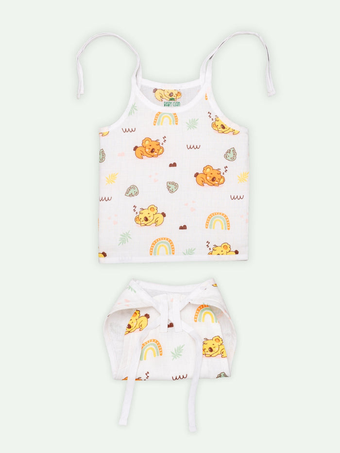 Babyclan Muslin Knotted Jabla Top & Nappy Set - Koala