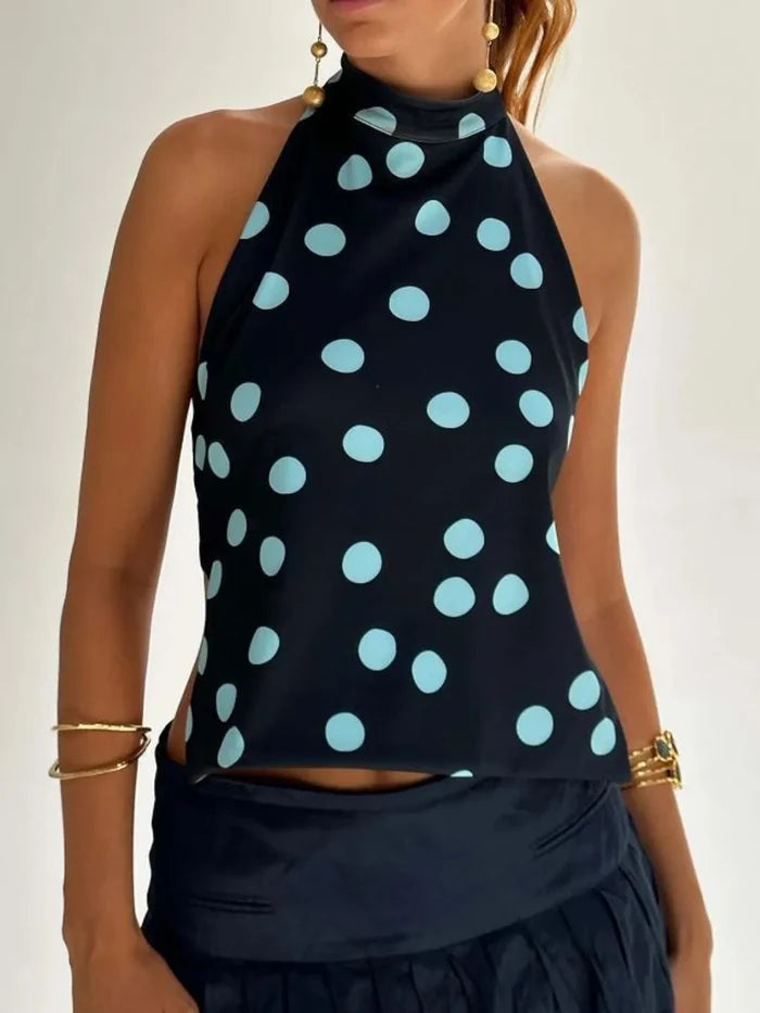 Backless Printed Halter Neck Tank
