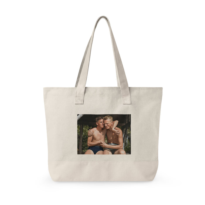 Restored waterfront leisure photo printed on canvas tote