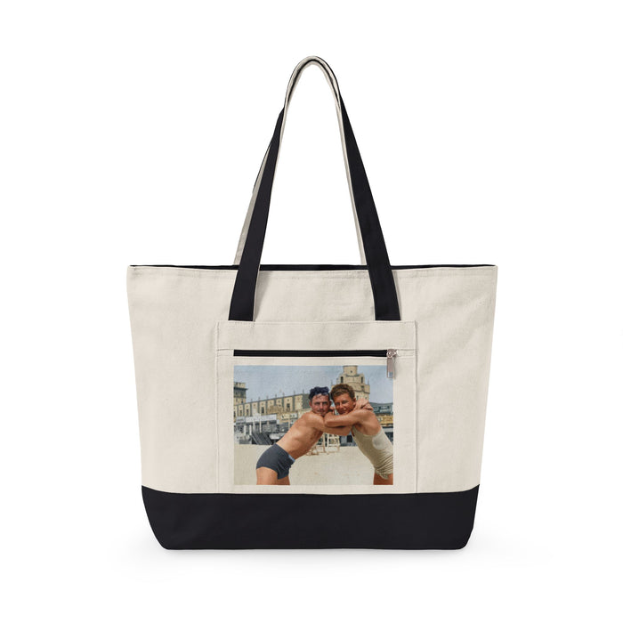 Vintage boardwalk beach zippered canvas tote bag