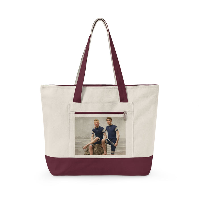 two men vintage studio photo zippered canvas tote