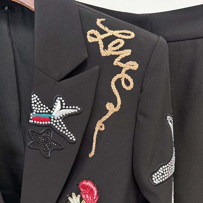 Beaded Embroidery Blazer & Trousers Two-Piece Set