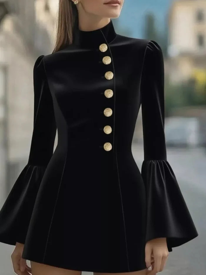 Bell Sleeve Mini Dress with Front Button