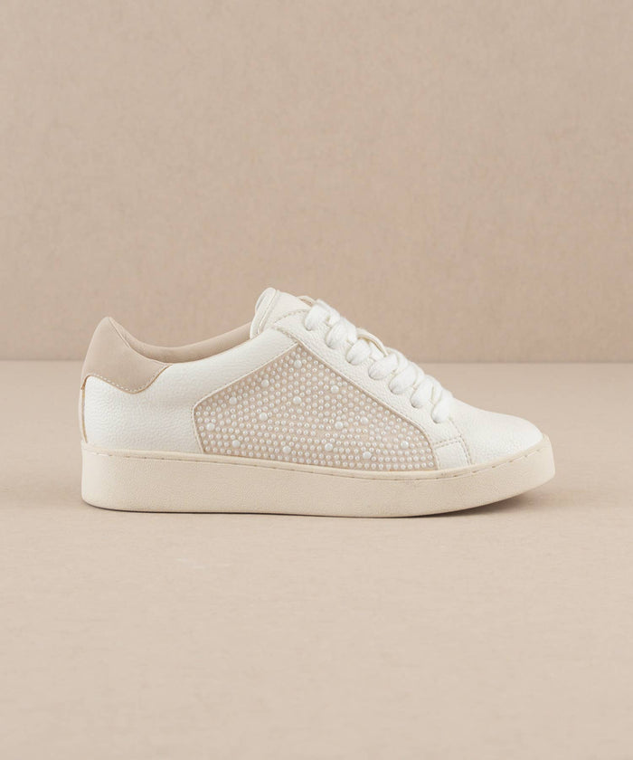 Berne White Pearl Studded Sneaker