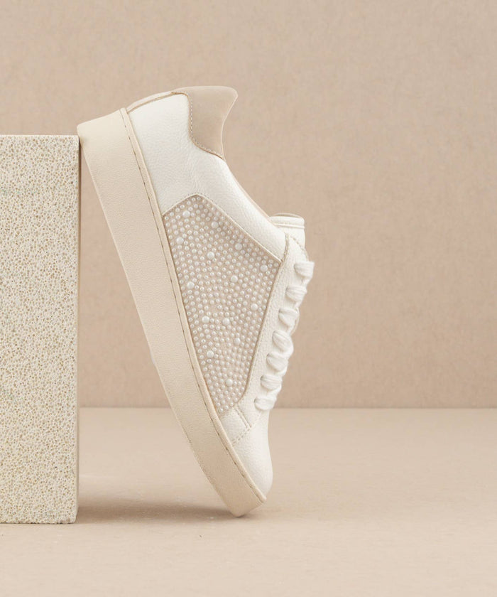 Berne White Pearl Studded Sneaker