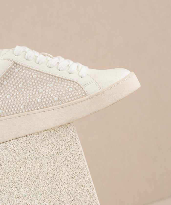 Berne White Pearl Studded Sneaker