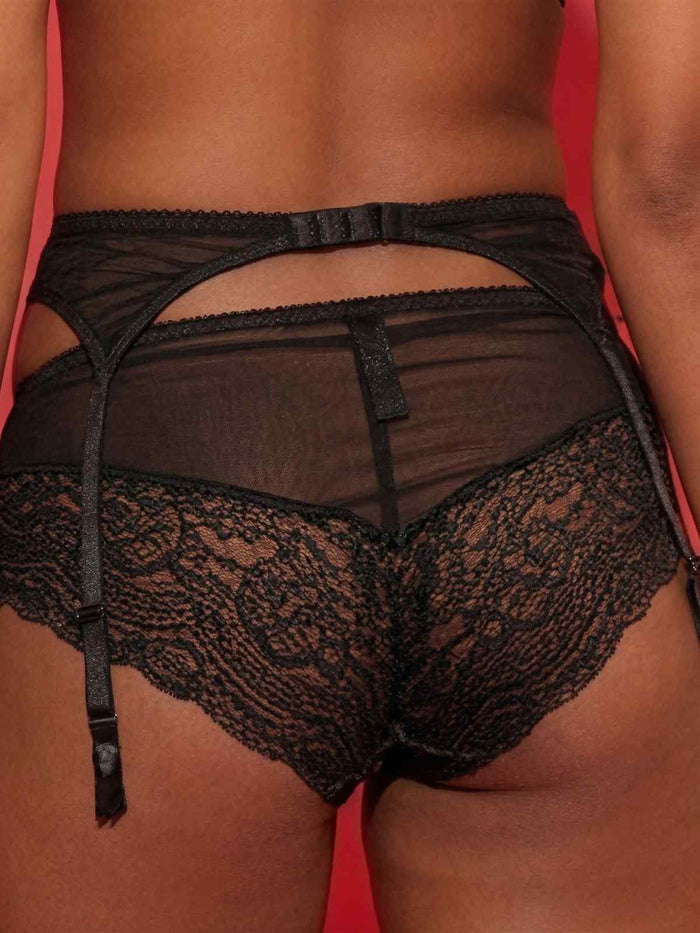Black Lace Garter Belt with Sheer Panels