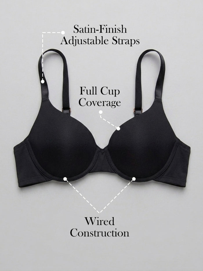 Black Padded Wired Full Cup T-Shirt Bra