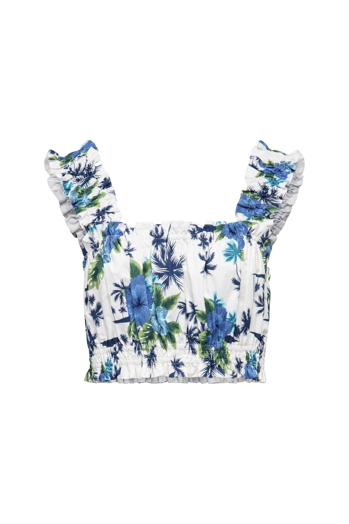 Blue Floral Ruched Crop Top