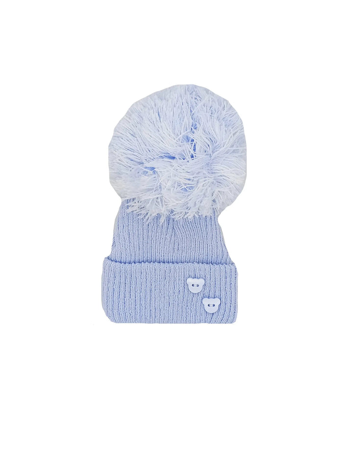 Blue Knitted Pom Pom Hat Hat Little Mouse Baby Clothing and Gifts Ltd