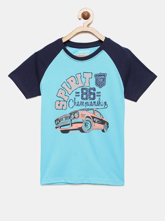Boys Raglan Sleeve Printed Cotton T-Shirt