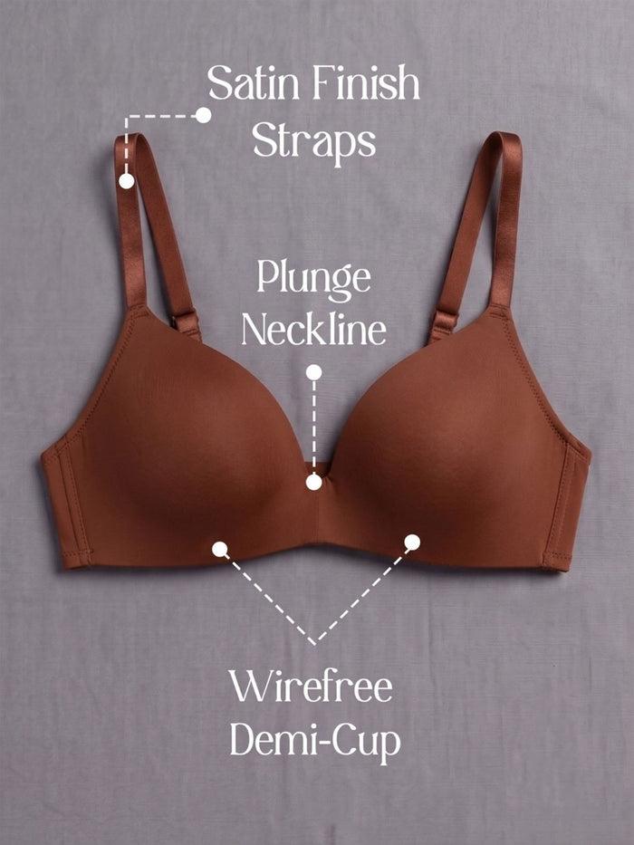 Brown Padded Wirefree Demi Cup Bra
