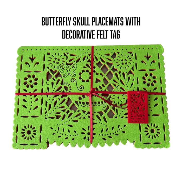 Butterfly Skull- Double-Sided Felt "Papel Picado" Placemat Sets