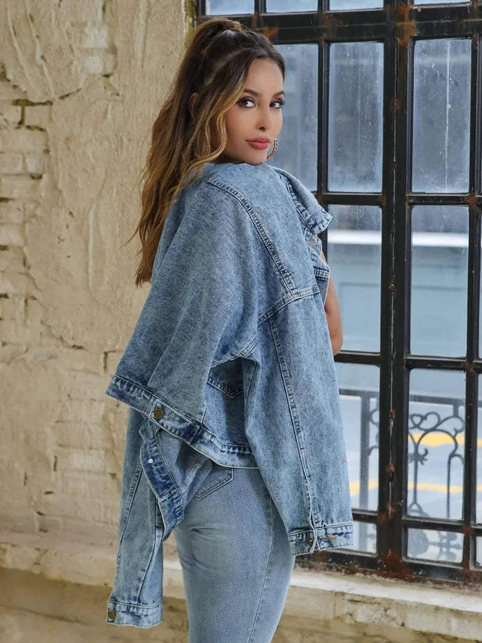 Button Down Drop Shoulder Denim Jacket