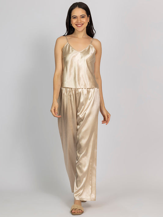 Champagne Satin Camisole & Pajama Set