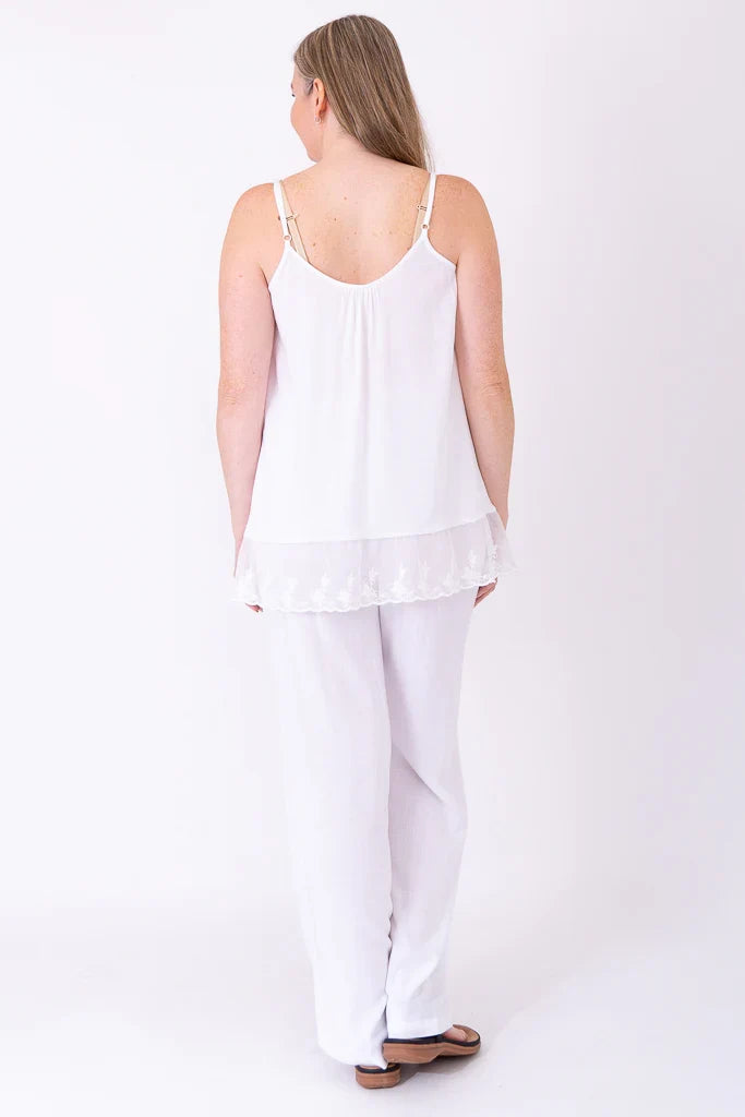 Chantilly Lace Long Layered Tank Top in White