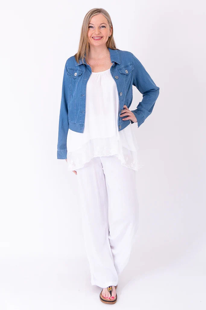 Chantilly Lace Long Layered Tank Top in White