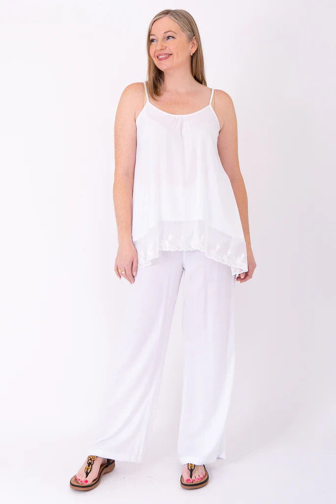 Chantilly Lace Long Layered Tank Top in White