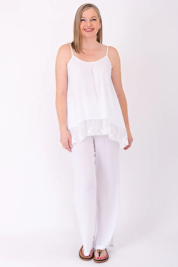 Chantilly Lace Long Layered Tank Top in White