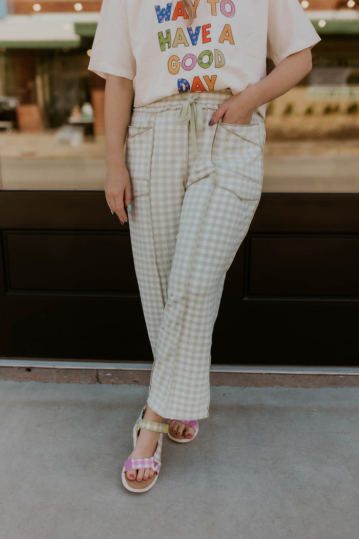 Check Mate Brushed Knit Pants- Lime