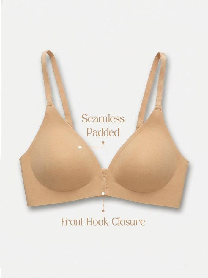 Chelvet Beige Seamless Padded Front-Closure Bra