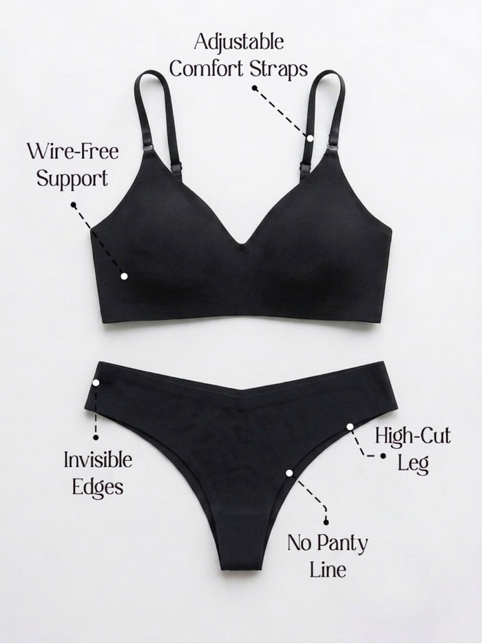 Chelvet Black Seamless  Lingerie Set