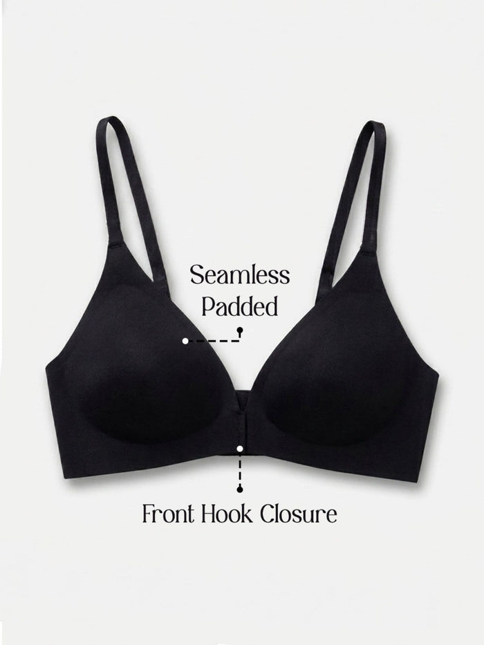 Chelvet Black Seamless Padded Front-Closure Bra