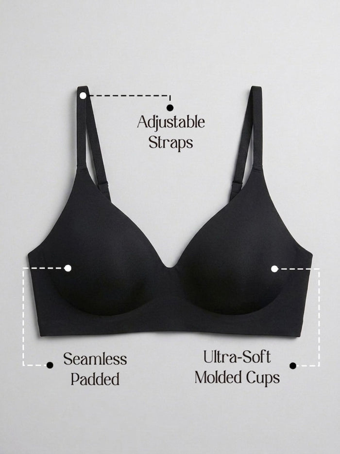 Chelvet Black Seamless Padded Slip-on Bra