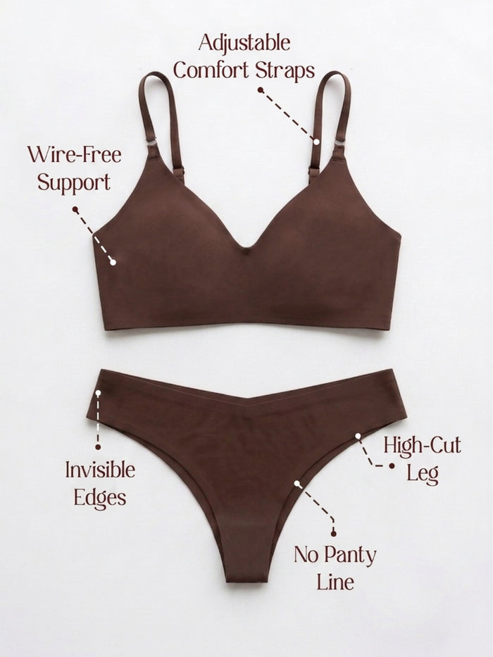 Chelvet Brown Seamless Lingerie Set