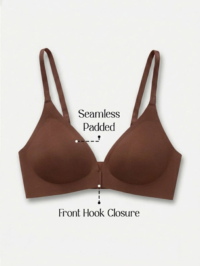 Chelvet Brown Seamless Padded Front-Closure Bra