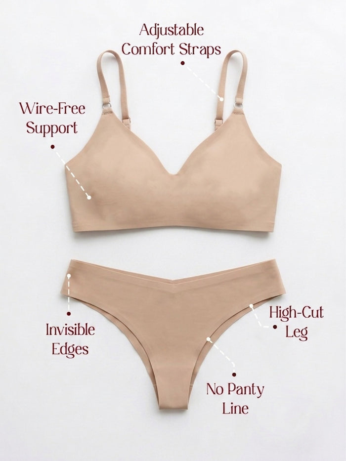 Chelvet Cream Seamless Lingerie Set