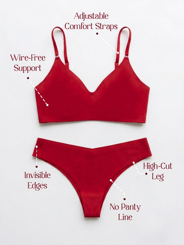Chelvet Red Seamless Lingerie Set