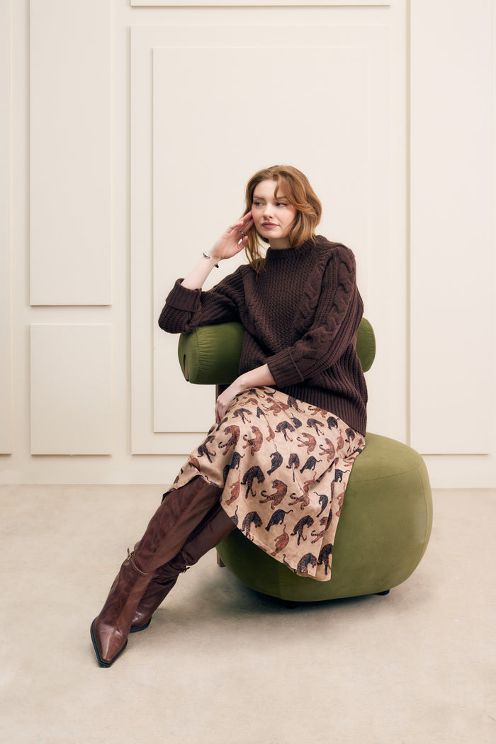 Chocolate Brown Cable Knit Sweater