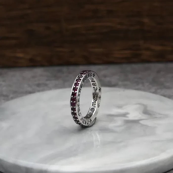 Chrome Hearts Ruby Eternity Band Ring – ring front view