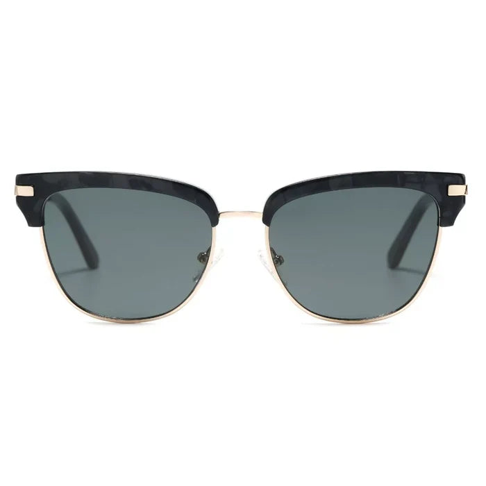 Classic Clubmaster Style Sunglasses with Gold Accents