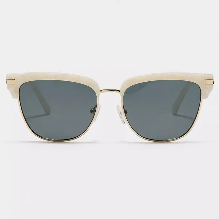 Classic Clubmaster Style Sunglasses with Gold Accents