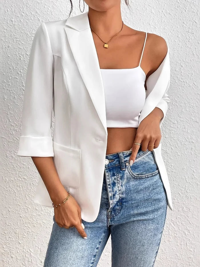 Classic Lapel Collar One Button Blazer