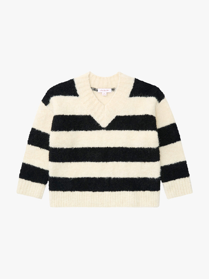 Lisa Says Gah - Coby V-Neck Sweater - Black/White Stripes -