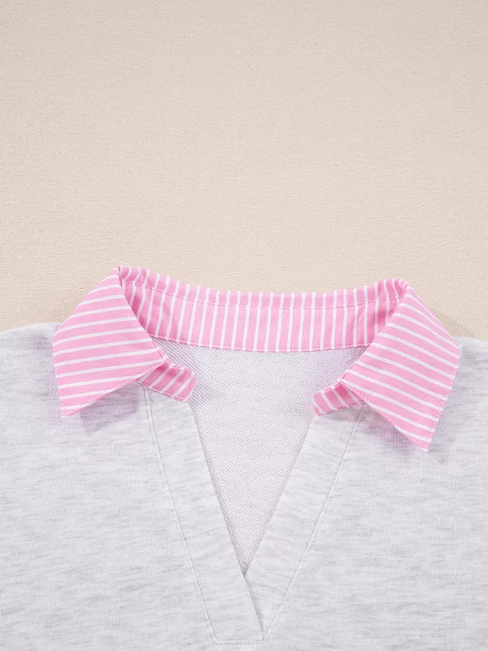 Contrasted Trim Frilled Collar Drop Shoulder Top and Drawstring Pant Set