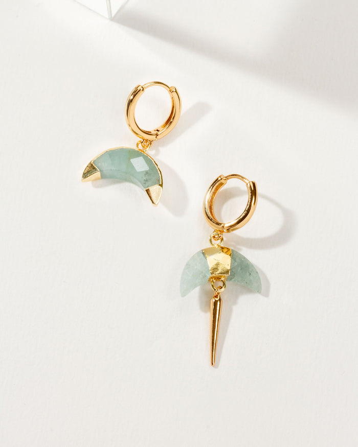 Luna Norte - Crescent Horn Mismatched Huggie Hoop Earring - Aquamarine