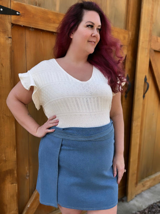 Criss Cross Denim Mini Skirt