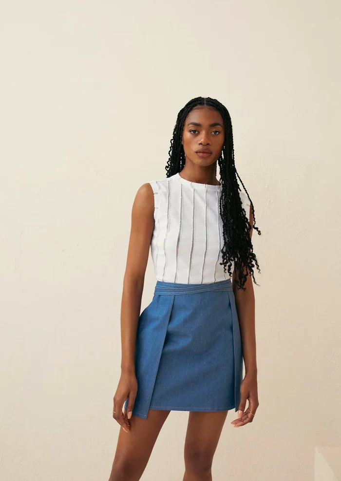 Criss Cross Denim Mini Skirt