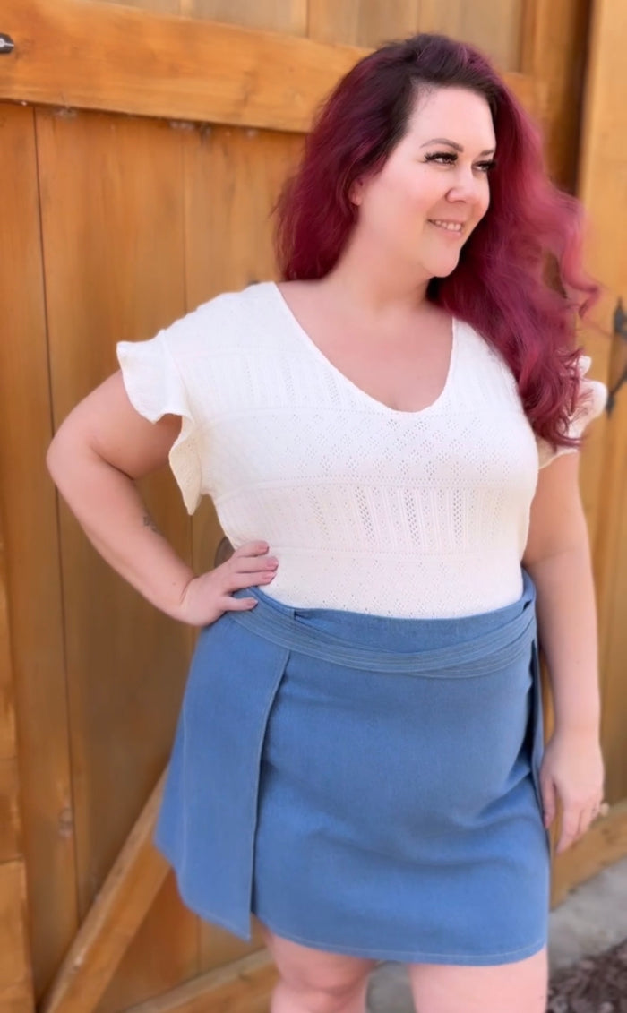 Criss Cross Denim Mini Skirt